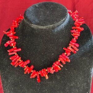 Unique Vintage Retro Bold Statement Bright Red Faux Coral Choker Necklace!